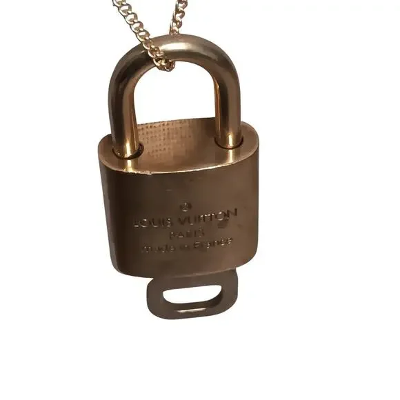 Authentic Louis Vuitton Brass Lock & Key Necklace on Gold Plated Chain - Picture 9 of 12